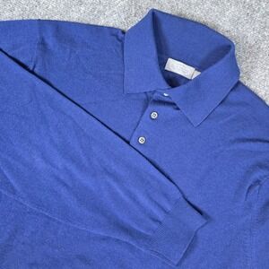 Talbots Mens Long Sleeve Wool Polo Shirt Blue Size Large Casual Comfort‎